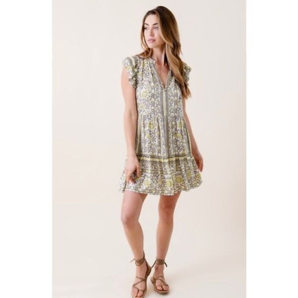 Omika Anthropologie Wilora Mini Dress Narali Lemon Women’s Size Medium $278 MSRP